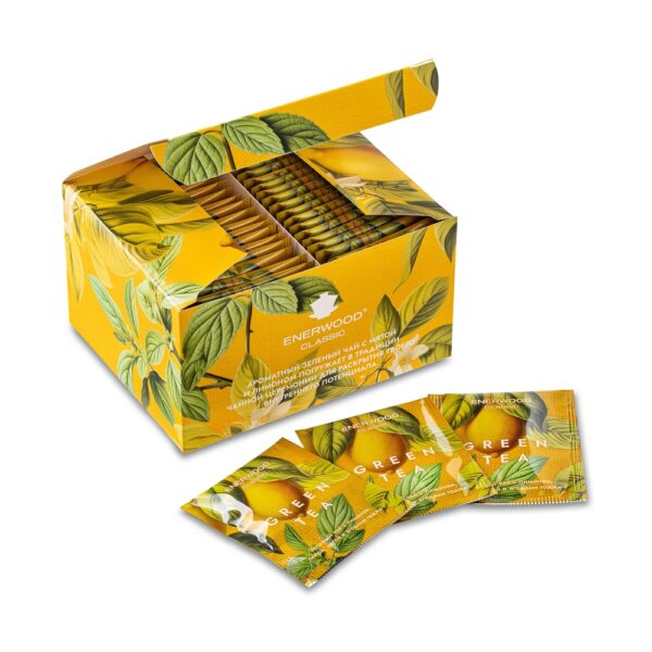 ჩინური მწვანე ჩაი პიტნით და ლიმონით